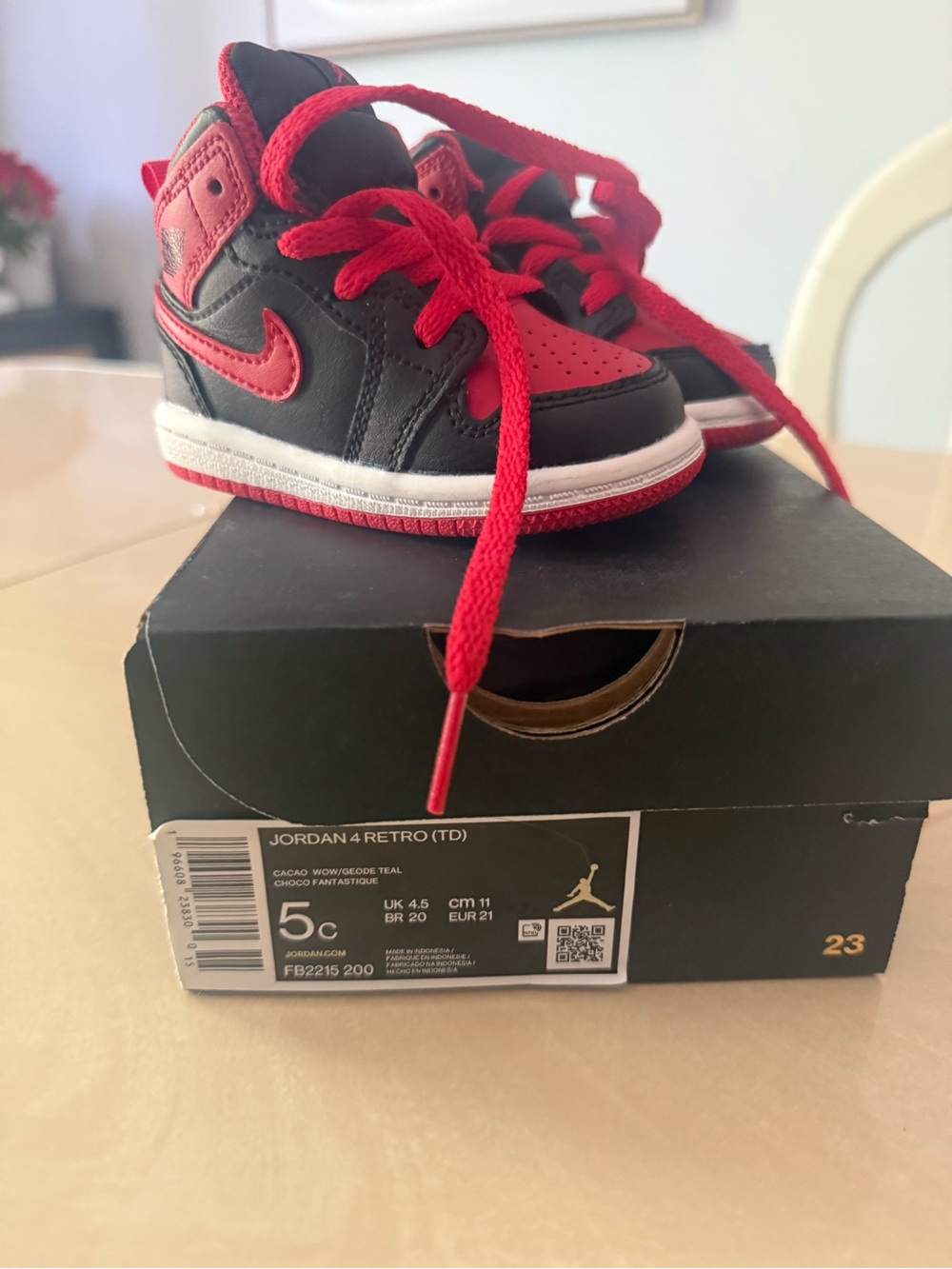 Nike Jordan 4 Retro TD Kids Black and Red Sneakers